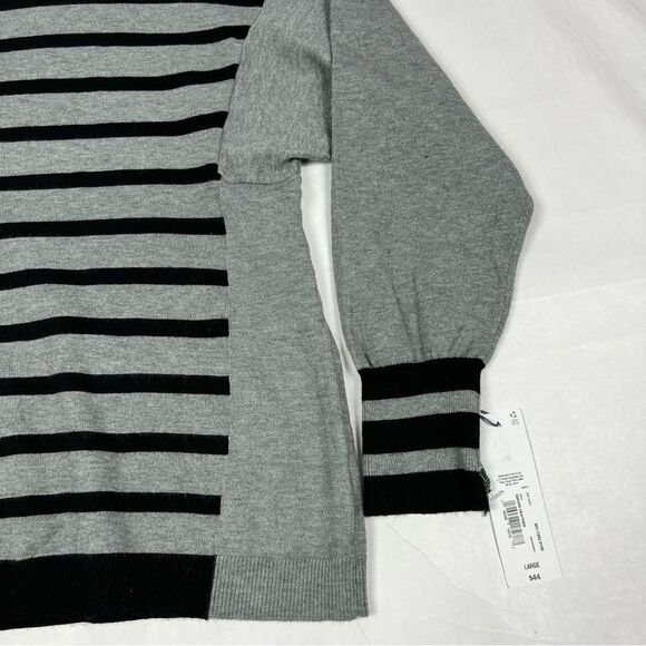 NEW Liz Claiborne Striped Heather Gray Lightweight Pullover Sweater Women Large - Picture 5 of 8